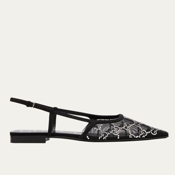 Gucci Crystal GG Monogram Demi Mesh Slingback Ballerina Flat Sandals Shoes - Picture 1 of 16